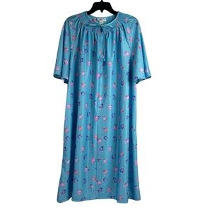 Sears Carriage Court Classic Robe House Dress Blue Floral 2X 22W/24W